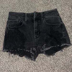 black super super stretch hi rise shorties from american eagle